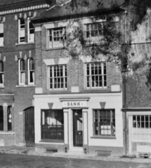 The temporary bank, with sign